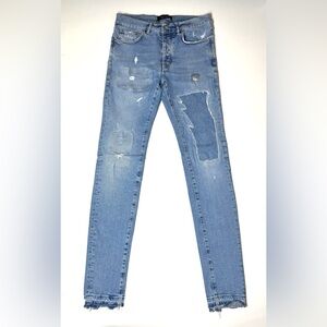 PURPLE BRAND Men’s P001  Button Fly Indigo Distressed  Skinny Jeans Size- 33